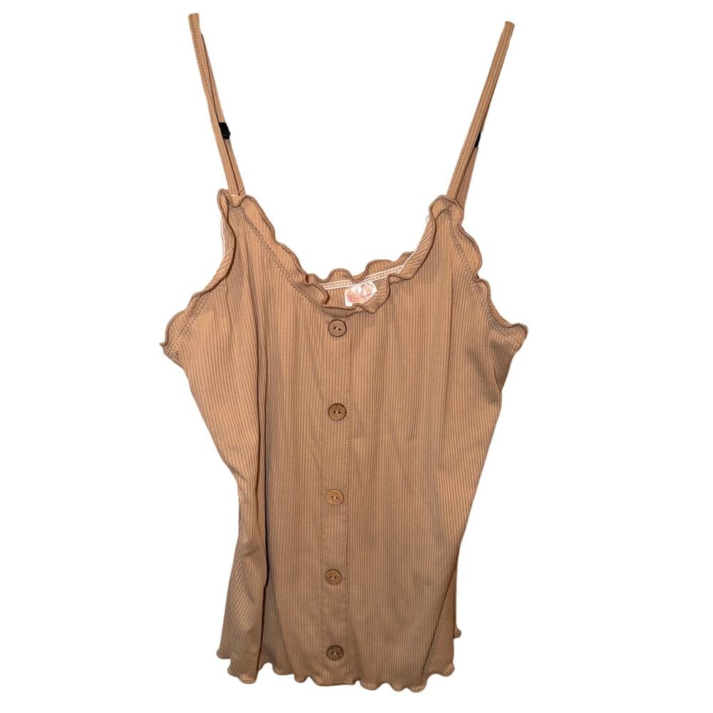 No Boundaries Spaghetti Strap Tan Top w Buttons
